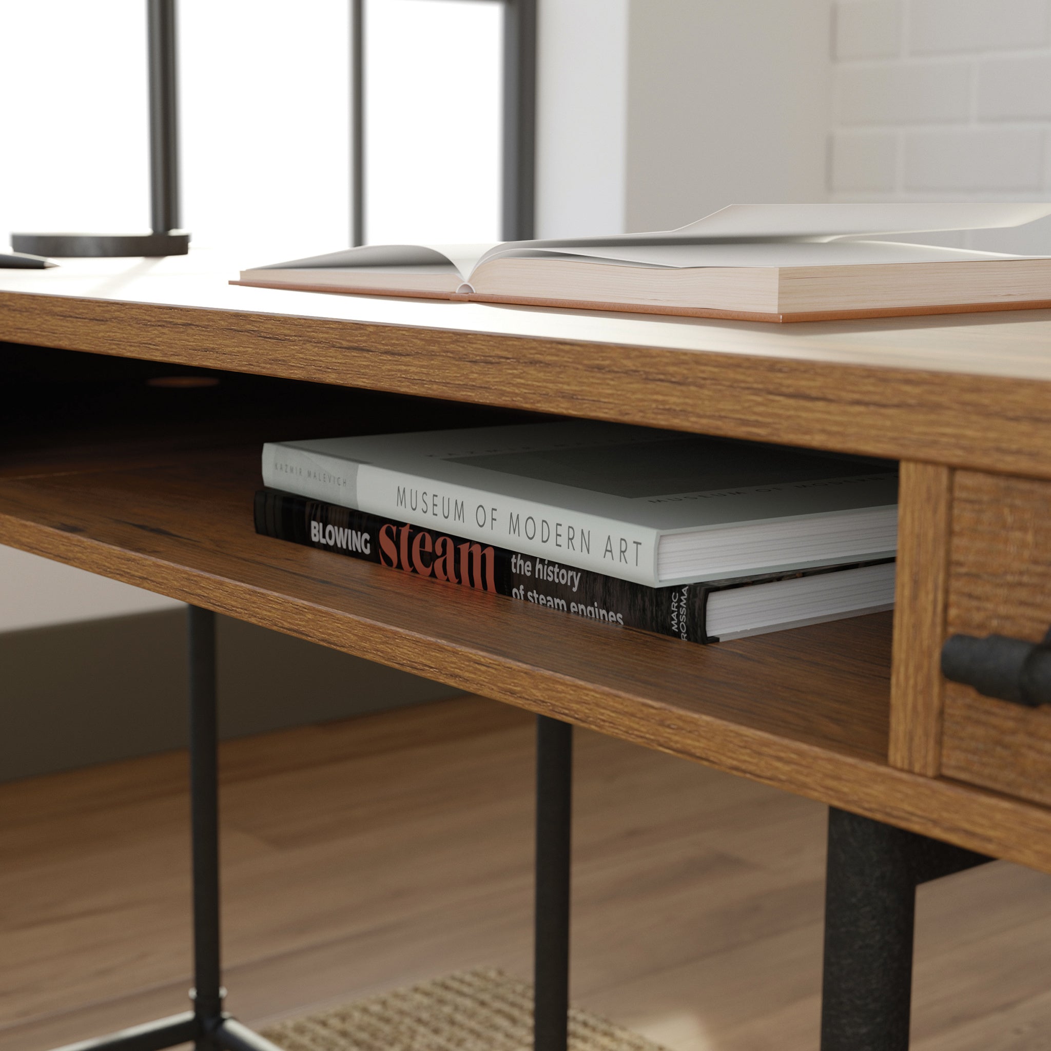 L-Shaped Desk, Brown finish
