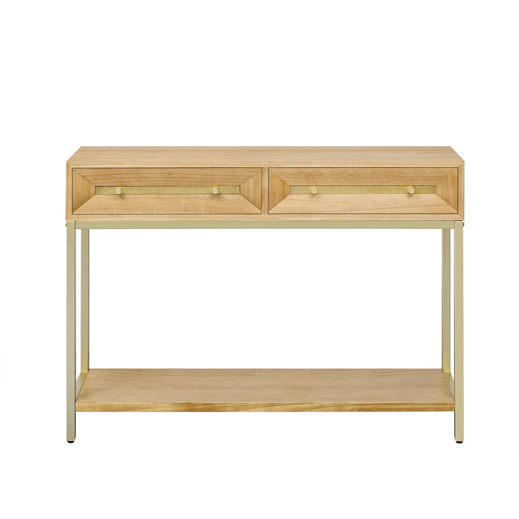 TREXM Entryway Table, Console Table with Two Drawers, Retro Hallway Table with Striking Geometric Design for Entryway and Living Room (Natural)