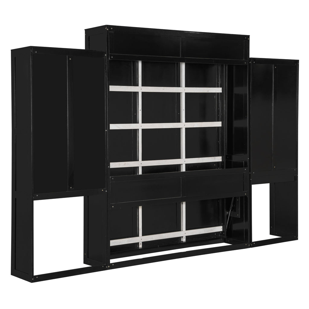 Queen Size Murphy Bed with Desk, Vanity and Cabinets, Espresso(OLD SKU: N820S00057P)