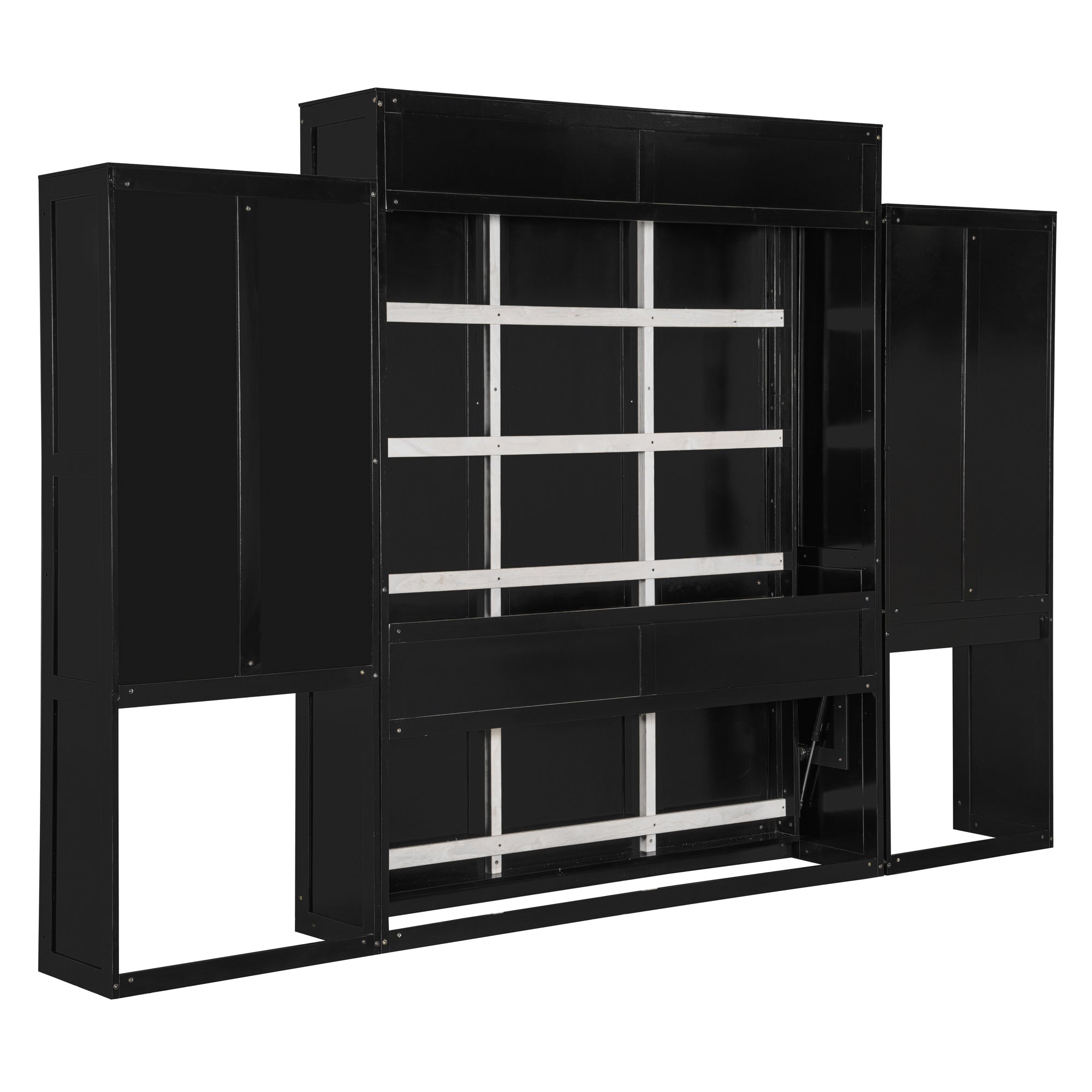 Queen Size Murphy Bed with Desk, Vanity and Cabinets, Espresso(OLD SKU: N820S00057P)