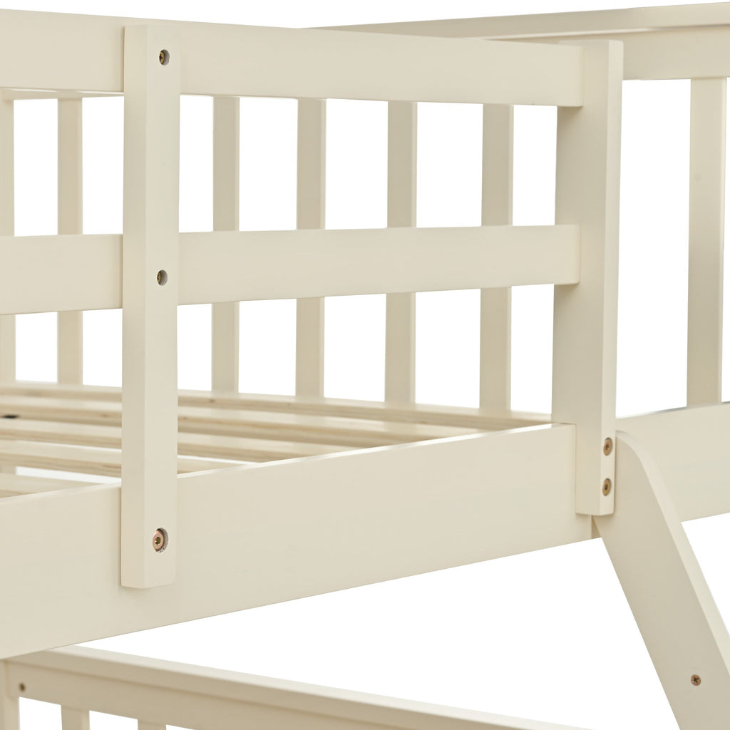Twin Over Full Bunk Bed with Storage Drawers, Wooden Bunk Bed with Ladder and Safety Guard Rails –Cream