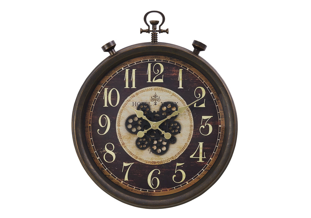 Clocks, 24' Round, Gear Mechanism, Wall Clock, Brown, Traditional