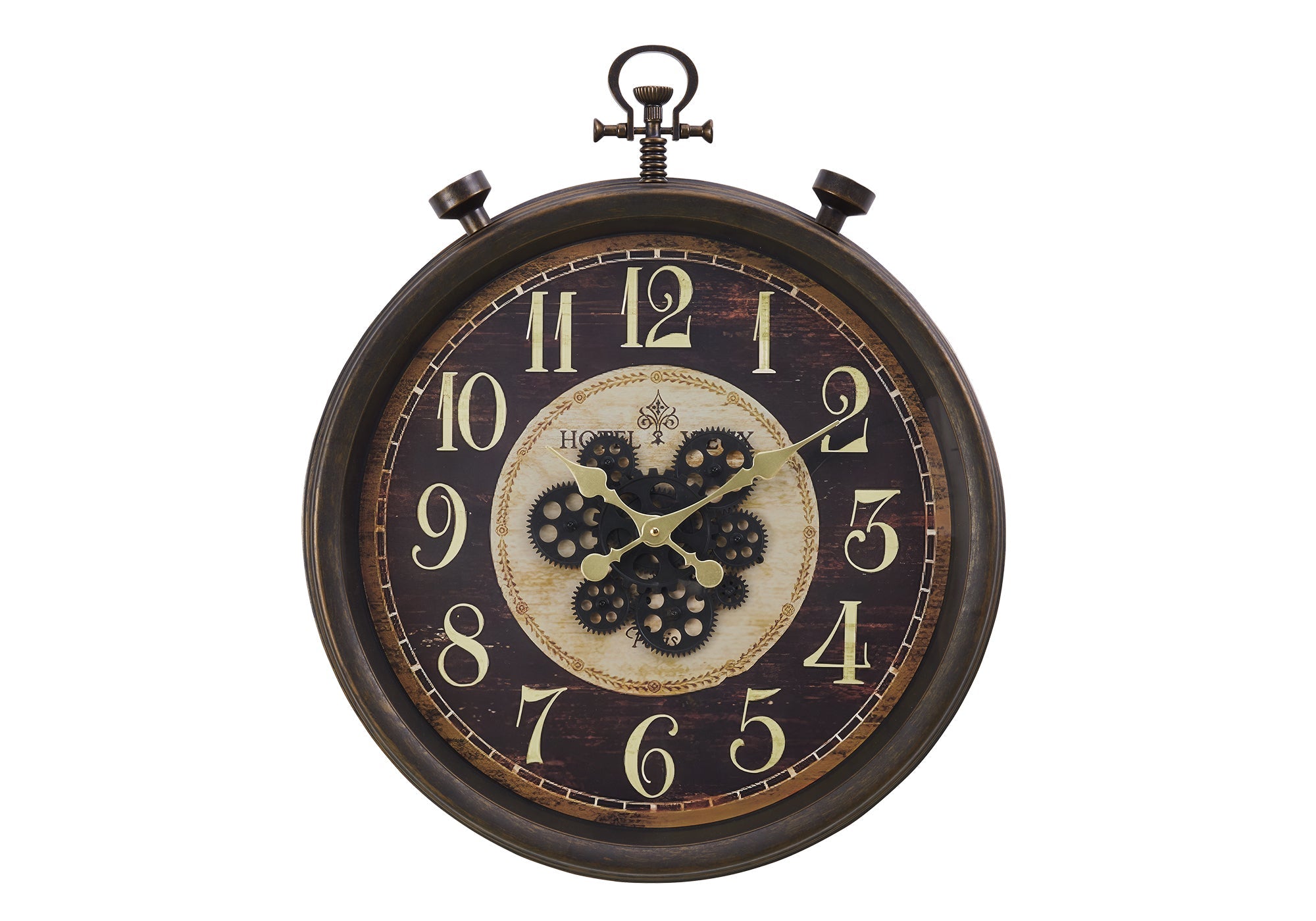 Clocks, 24' Round, Gear Mechanism, Wall Clock, Brown, Traditional