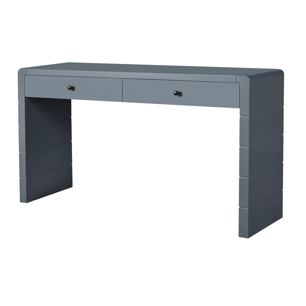 TREXM Curved Console Table with Storage, Wooden Entryway Table with 2 Drawers, Farmhouse Rustic Console Tables for Entryway, Hallway, Living Room, Navy