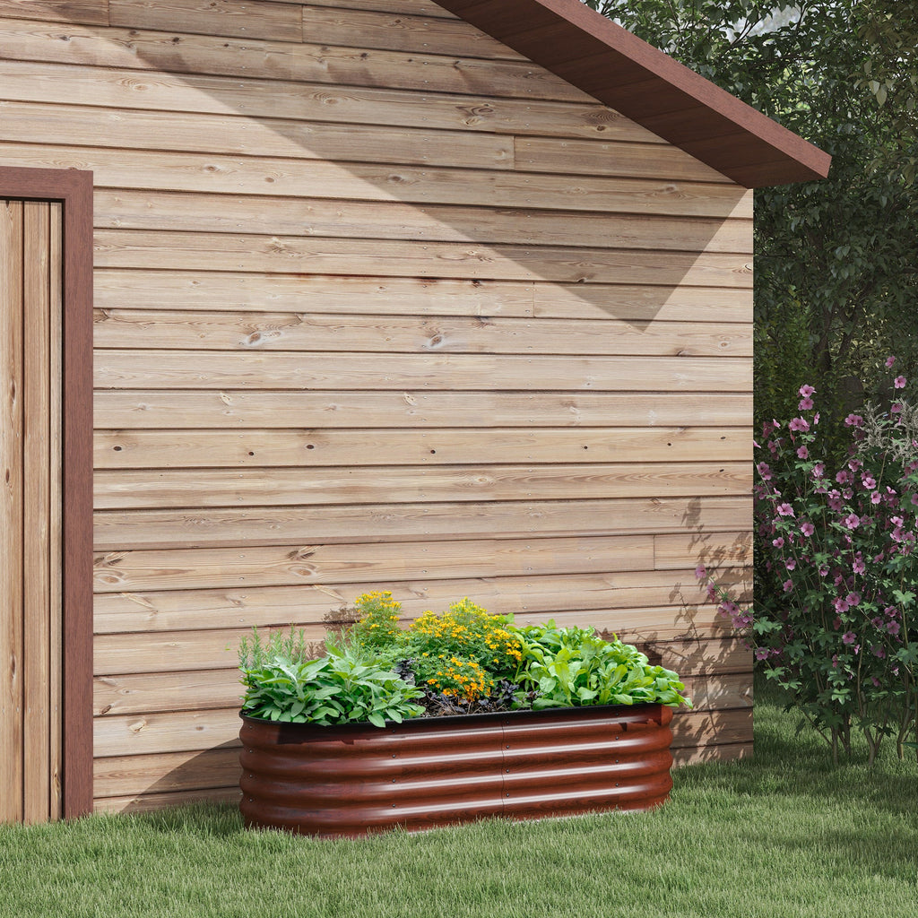 Outsunny 5' x 2' x 1.4' Galvanized Raised Garden Bed Kit, Outdoor Metal Elevated Planter Box with Safety Edging, Easy DIY Stock Tank for Growing Flowers, Herbs & Vegetables, Brown