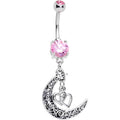 Pink Gem Moon Full of Love Dangle Belly Ring