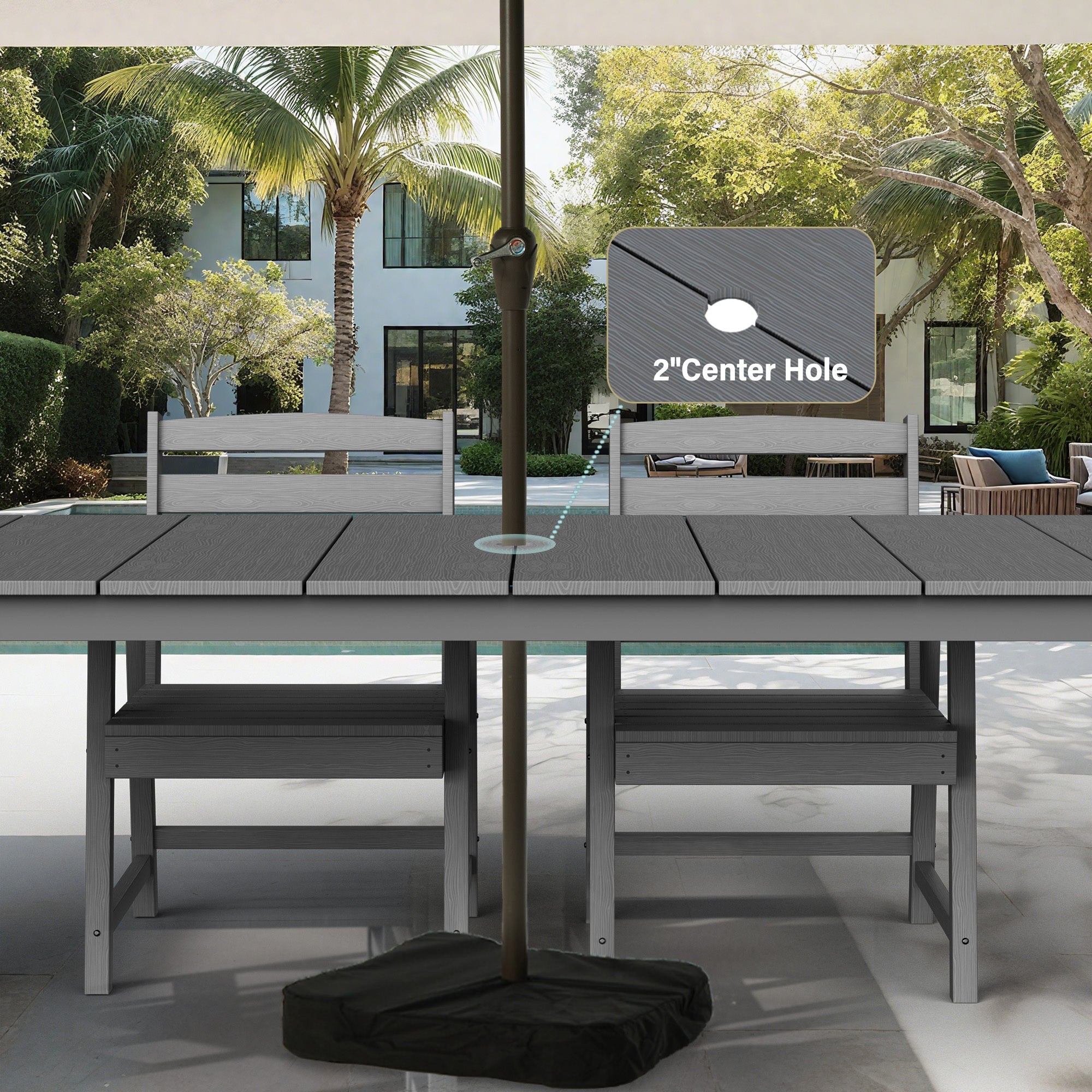 A single outdoor dining table that can be used in multiple scenarios