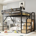 Queen Size Loft Bed with Stairs, Metal Queen Loft Bed with Storage Shelves, High Loft Bed with Wardrobe for Kids Teens Adults, Black(Old SKU W2580S00026 ) Patent Products
