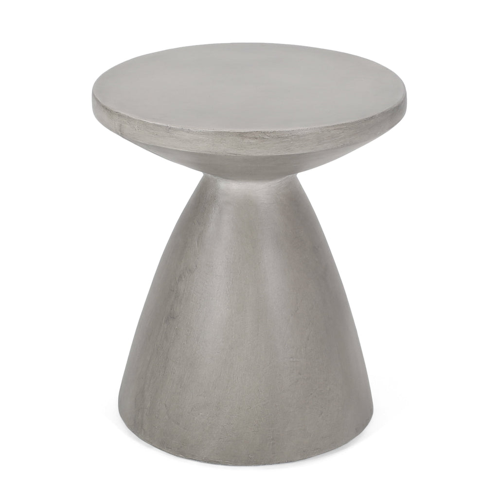 Modern Outdoor Lightweight Concrete Side Table with Hourglass Design in Natural Magnesium Oxide, 18x18x20.25 inches