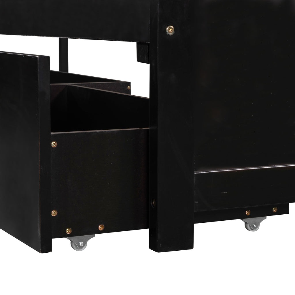 L-shaped Platform Bed with Trundle and Drawers Linked with built-in Desk,Twin,Espresso(Old SKU:SM000916AAP)