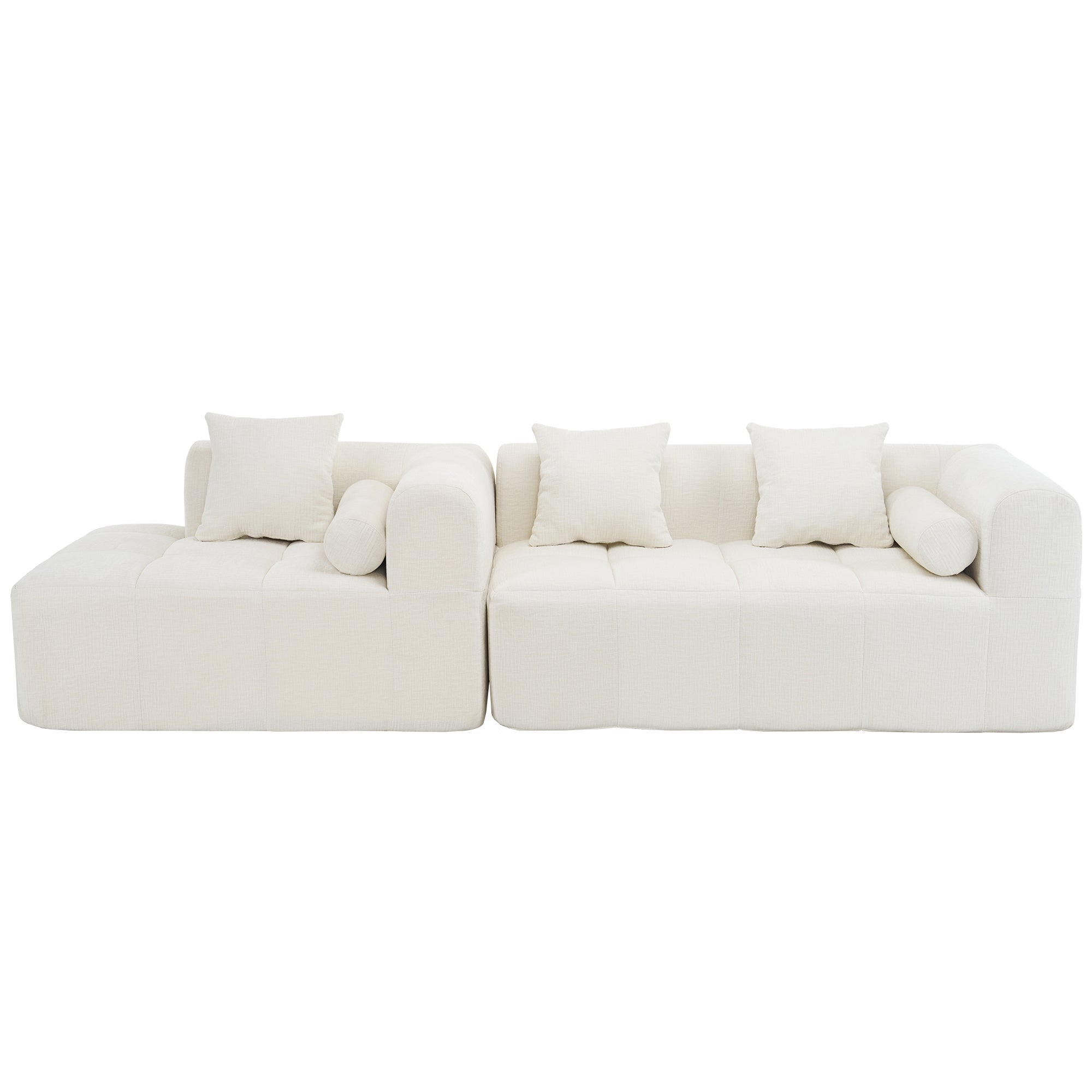 Modern Beige Modular Sectional Sofa with Deep Seating and Side Pockets, Chenille Upholstery, 101.2'