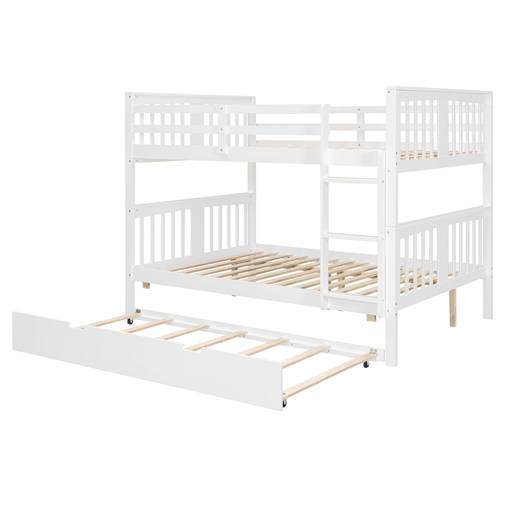 Full over Full Bunk Bed with Twin Size Trundle and Ladder-White(Old SKU: LT000204AAK)