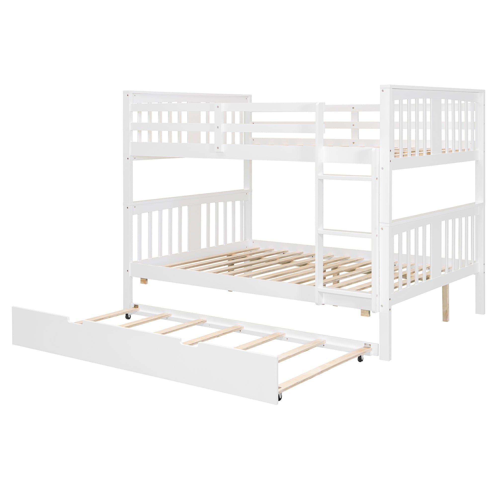 Full over Full Bunk Bed with Twin Size Trundle and Ladder-White(Old SKU: LT000204AAK)