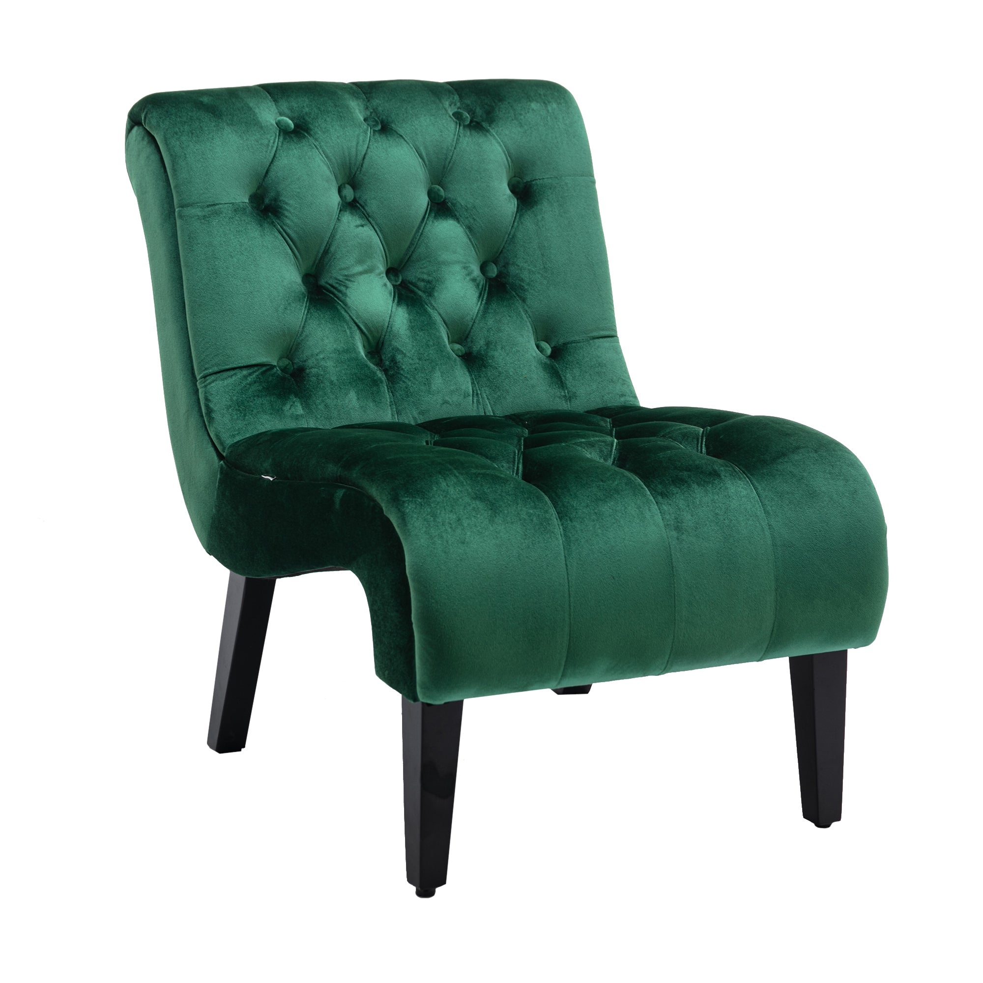 COOLMORE Modern Velvet Armless Accent Living Room Chair / Leisure Chair,Upholstered Fabric Button Comfortable Chair with Wooden Legs for Bedroom, Living Room, Office (Green Velvet)