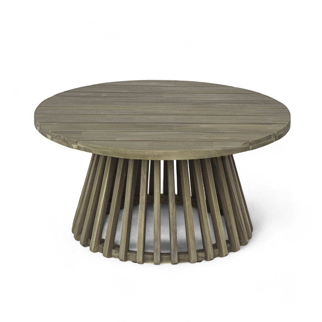Outdoor Acacia Wood Patio Coffee Table, Round Coffee Table for Backyard, Lawn, Balcony,Grey Finish