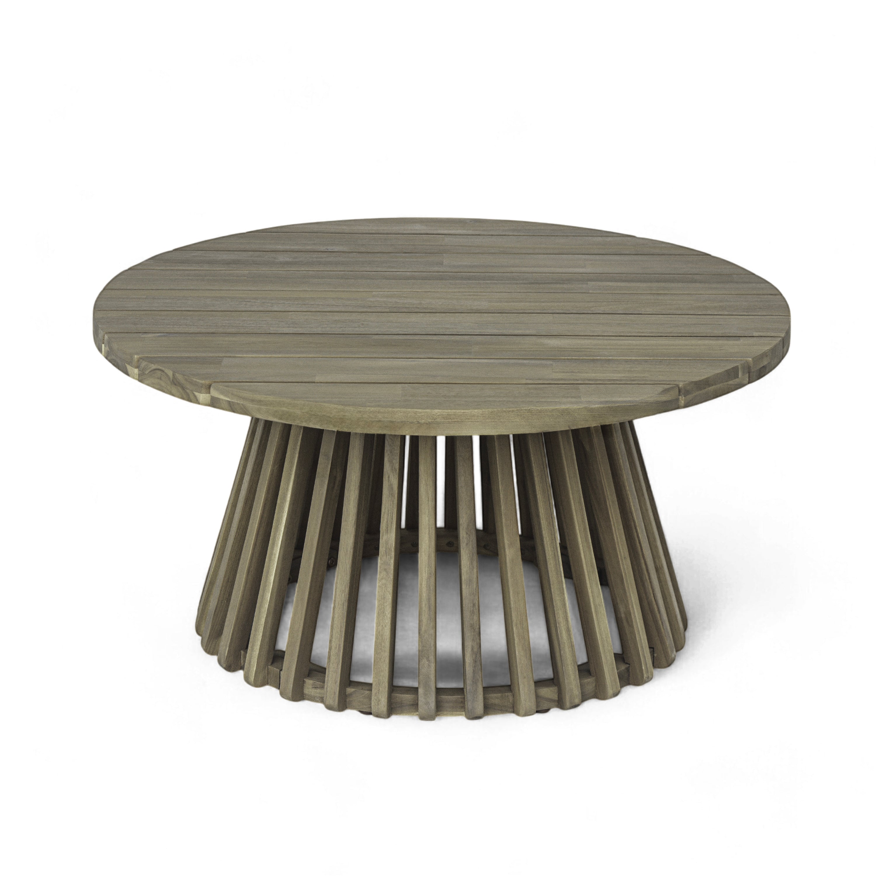 Outdoor Acacia Wood Patio Coffee Table, Round Coffee Table for Backyard, Lawn, Balcony,Grey Finish