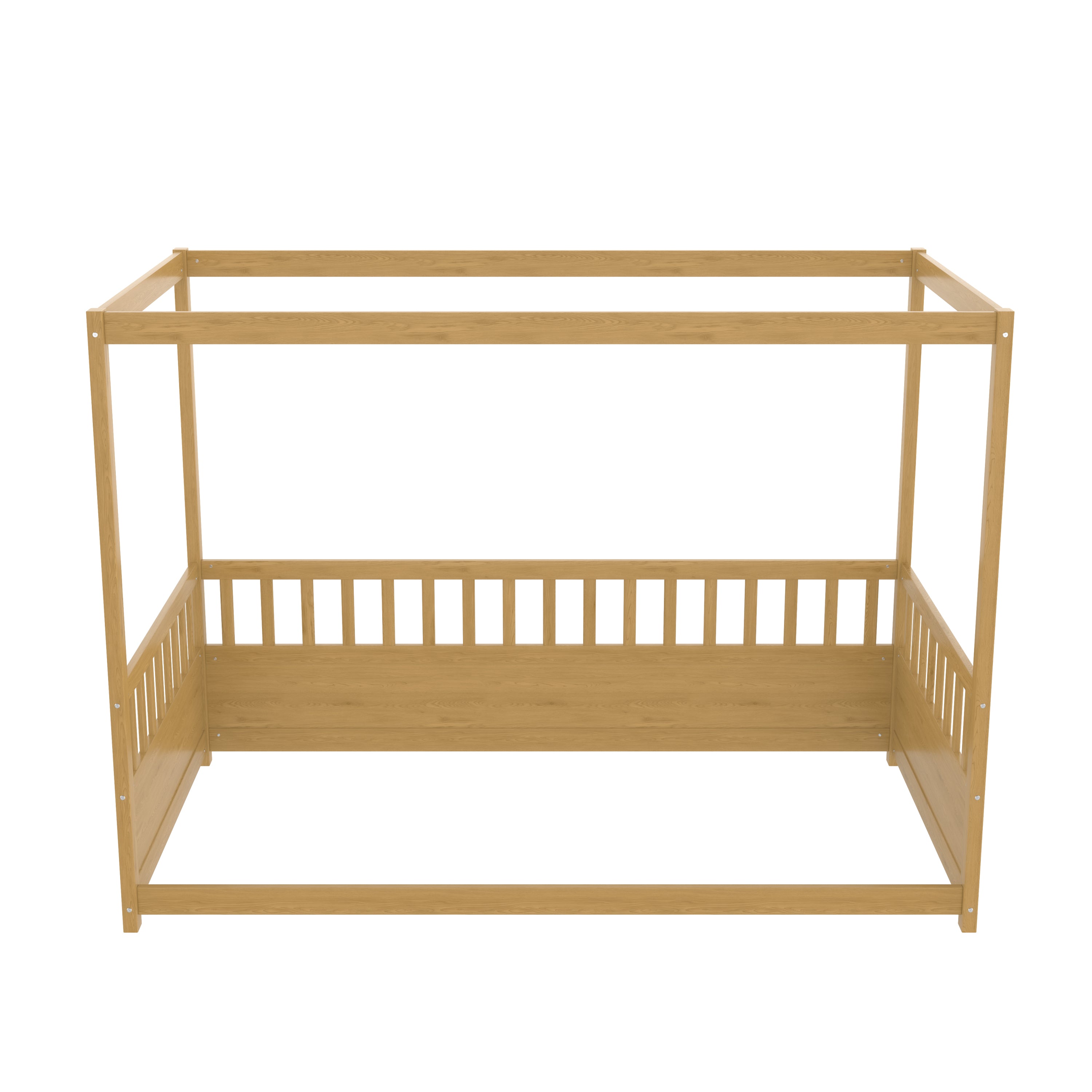 Twin Size Canopy Bed Frame with Guardrails for Kids,Floor Bed Twin with Four Poster Design,Kids Montessori Floor Bed,Wood Canopy Bed Frame for Girls,Boys(Twin,Natural)