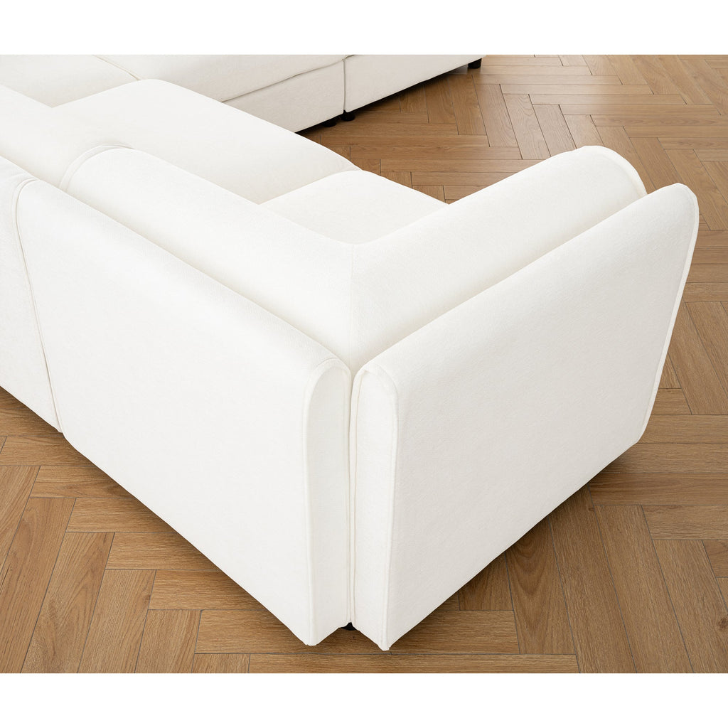 Modular Sectional Sofa with Storage, Cylindrical Backrest and Armrests Deep Comfortable Seating,Durable and Supportive for Living Room,4 Seat L- Shaped Sofa, White