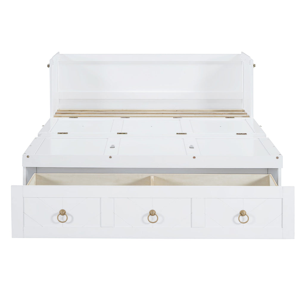 Full Size Murphy Bed with USB Port and a Large Drawer, White
