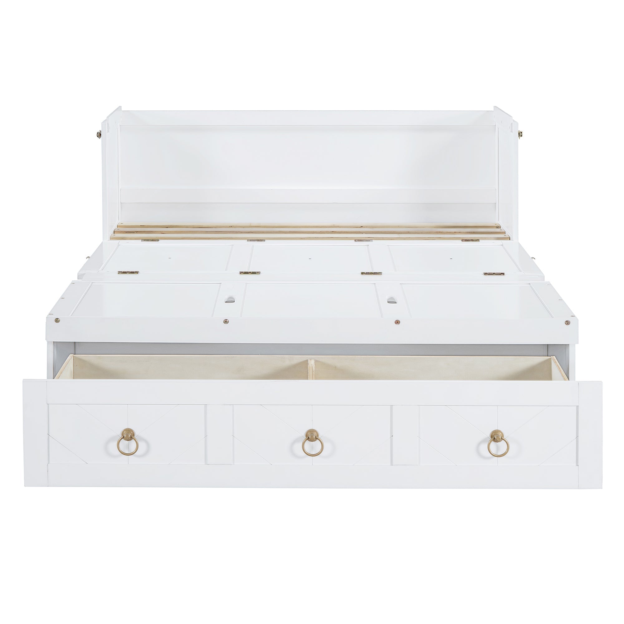Full Size Murphy Bed with USB Port and a Large Drawer, White