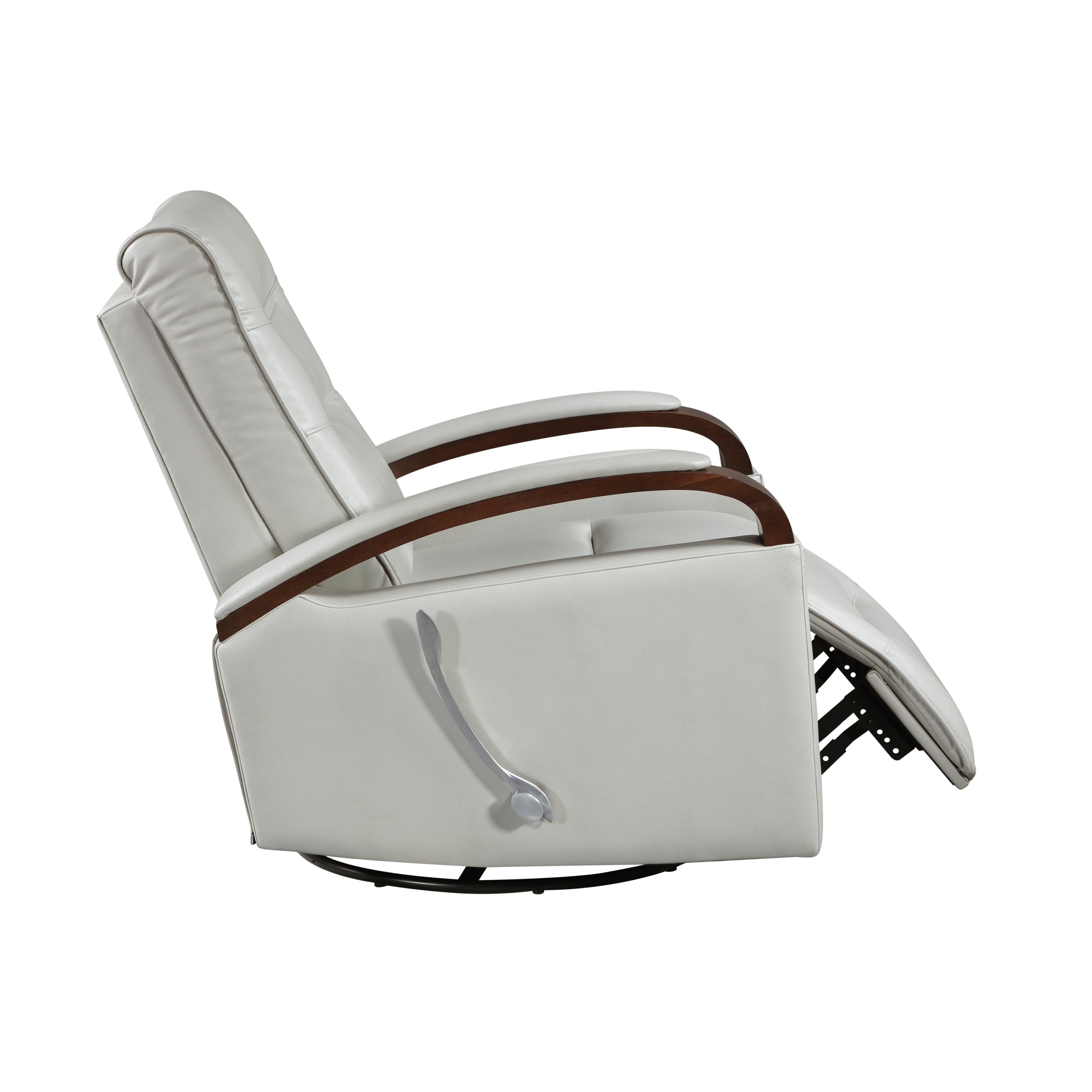 1pc Swivel Gliding Recliner Faux Leather Upholstered Solid Rubberwood Arms Luxurious Living Room Furniture, Smoke Color