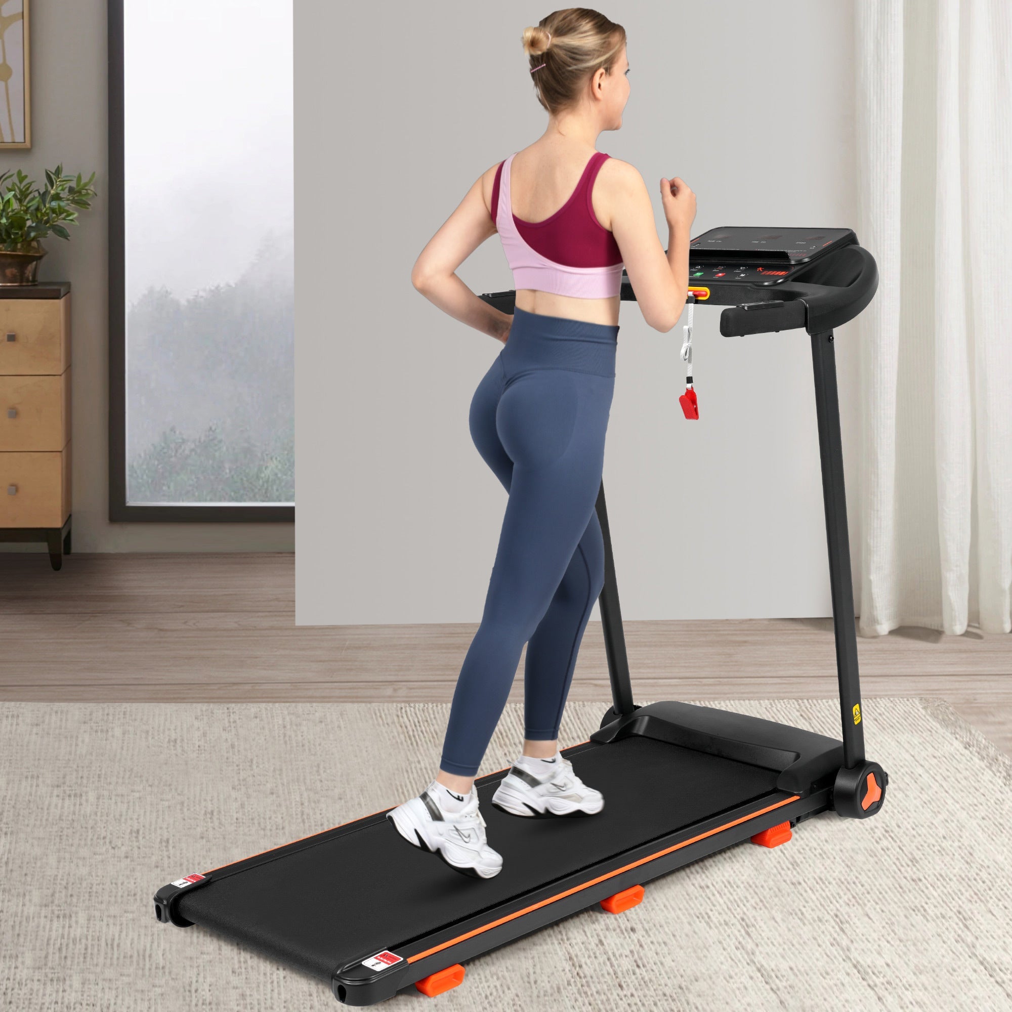 Treadmills for Home, 2.5HP Quiet Folding Treadmill with Heart Rate Sensor, 300lbs Weight Capacity, 7.5MPH, Incline Treadmill With USB Charge Station For Android & Bluetooth Speaker, 6 Shock-Absorbing