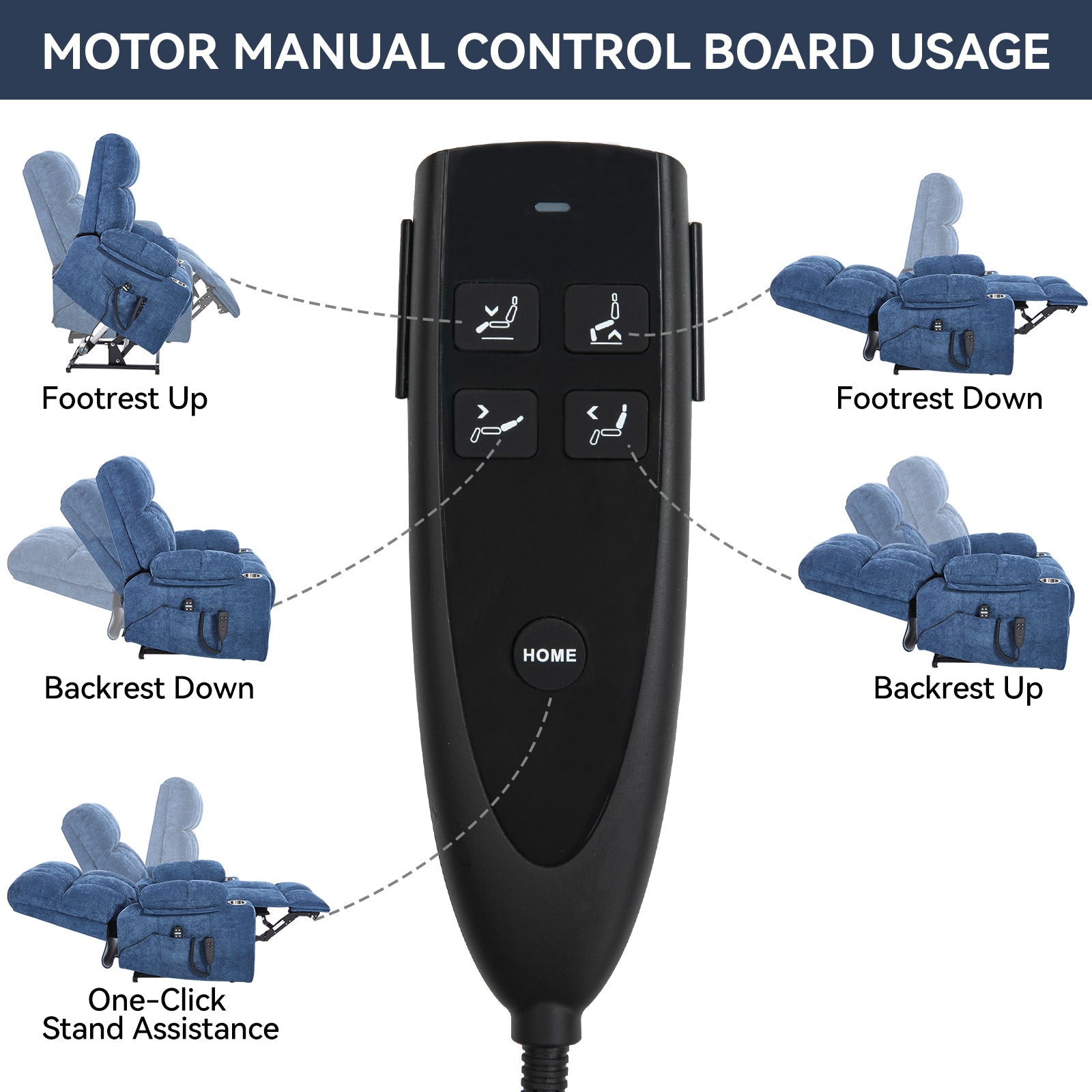 Blue Dual Motor Infinite Position Up to 350 LBS Chenille Power Lift Recliner Chair, Heavy Duty Motion Mechanism with 8-Point Vibration Massage and Lumbar Heating, Dual Cup Holders