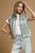 Umgee Bandana Print Quilted Puffer Vest