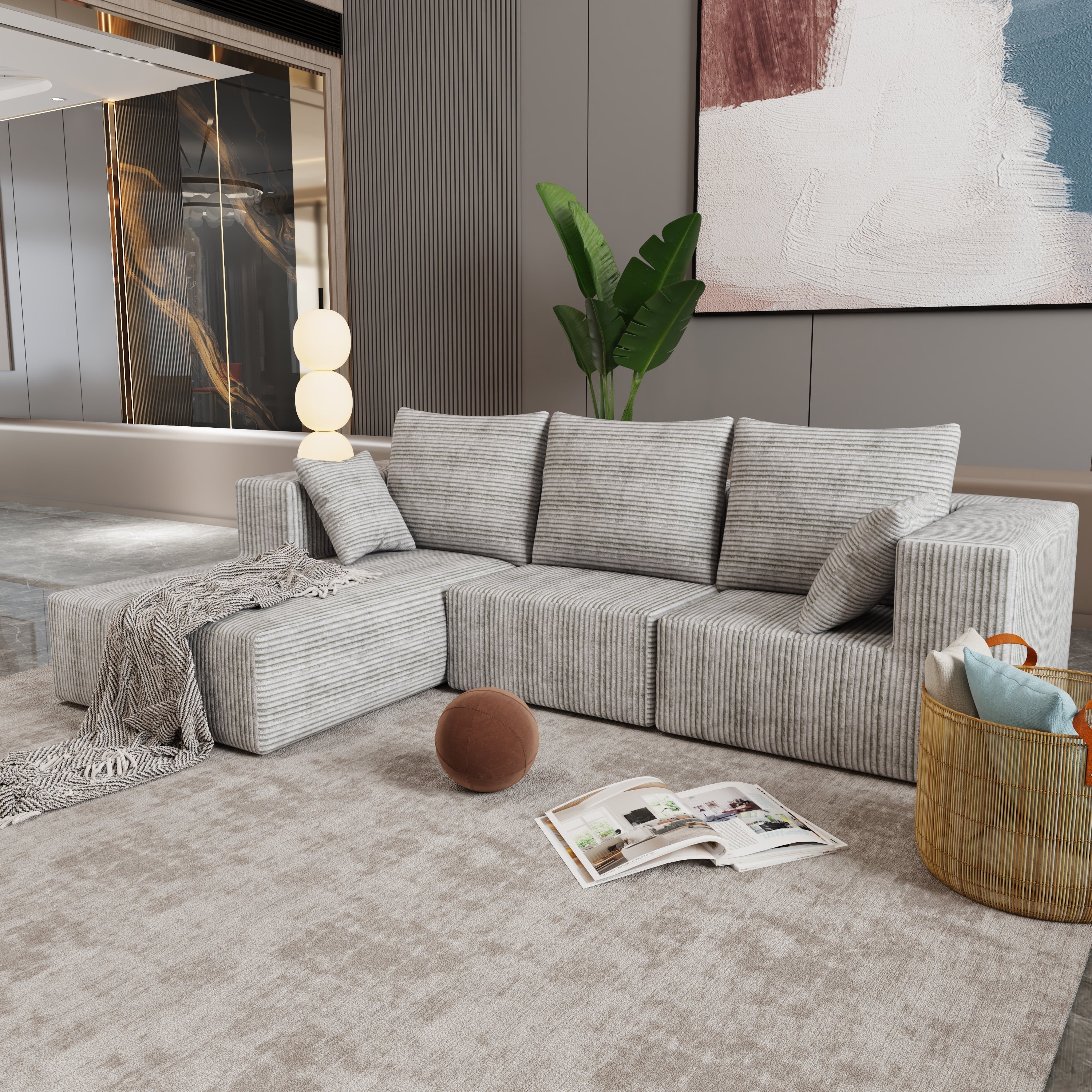 Corner combination sofa, sectional sofa ,couch sofa,sofa bed, made of high-density sponge and soft plush fabric, with multiple combinations available(gray)