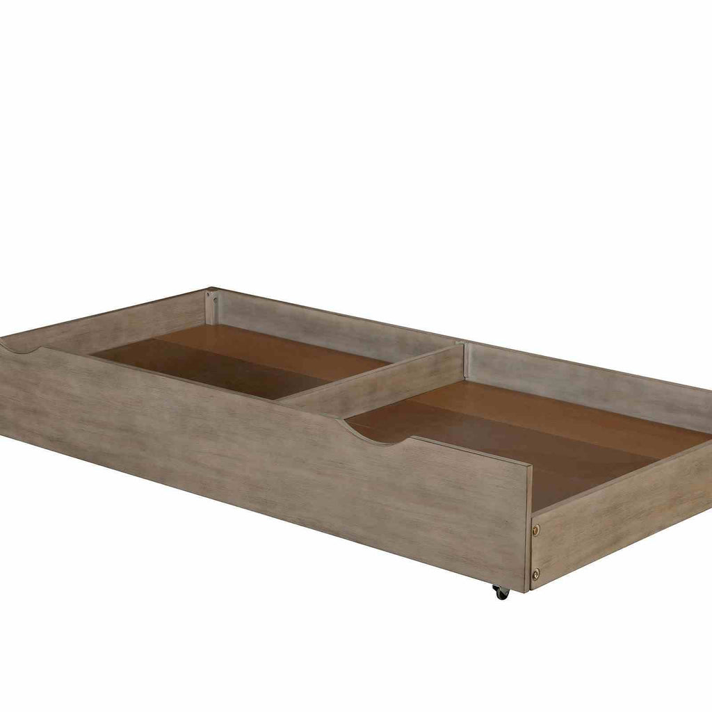 Transitional Full Size Bed w Trundle 2x Nightstands Warm Gray Bedroom Furniture Wood Grain Texture 3pc Set