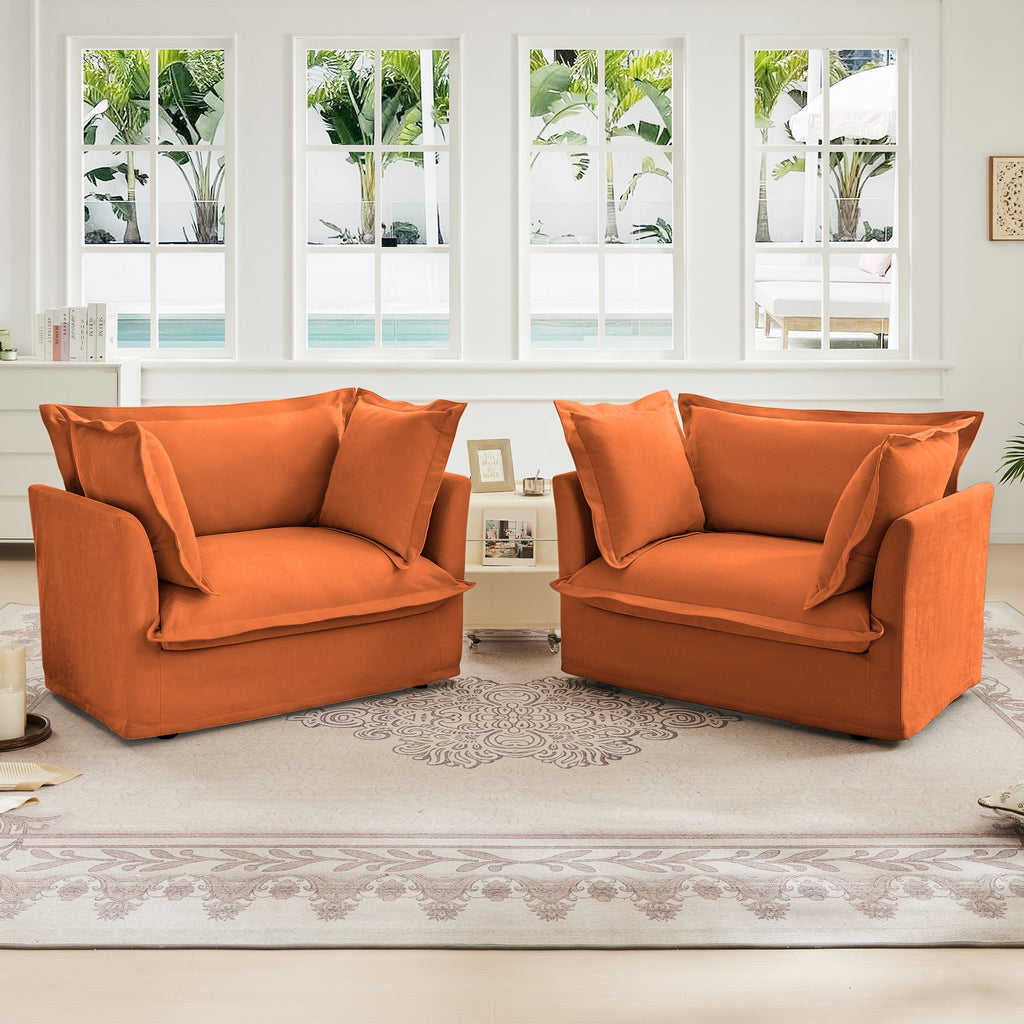 Set of 2 Slipcovered Armchairs,Deep Seat Accent Chair Set for Living Room, Reading Room, Bedroom and Working Spaces,Armchair Sets with Large Soft Pillows,Chenille Fabric,Orange