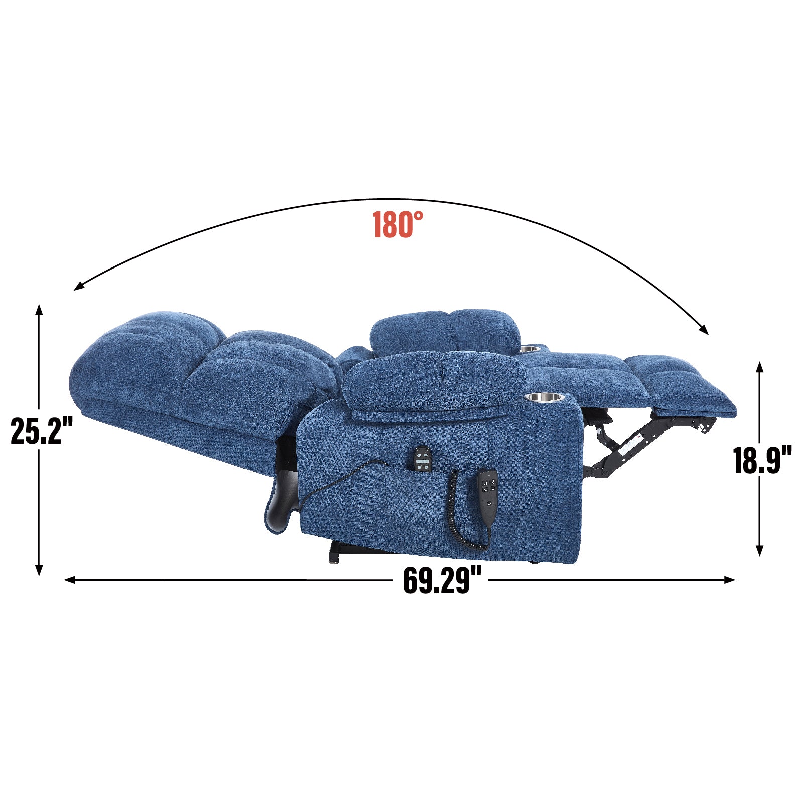 Blue Dual Motor Infinite Position Up to 350 LBS Chenille Power Lift Recliner Chair, Heavy Duty Motion Mechanism with 8-Point Vibration Massage and Lumbar Heating, Dual Cup Holders