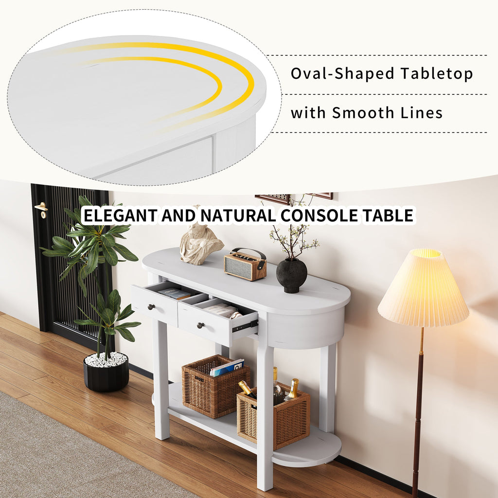TREXM Elegant Retro Console Table with Curved Design and Smooth Glaze for Entryways, Living Rooms and hallways (Antique White)
