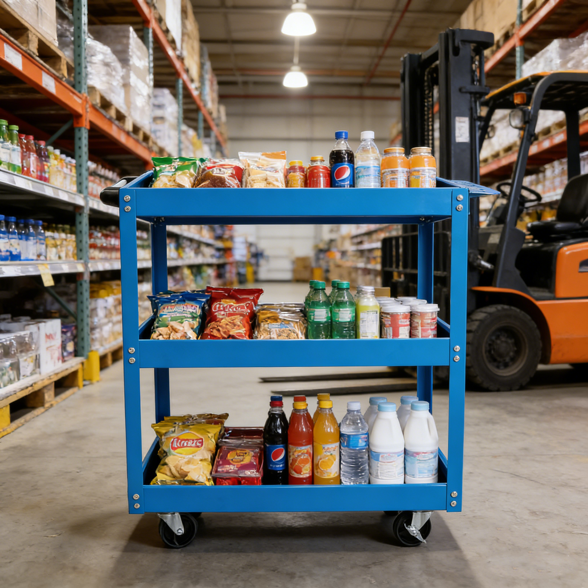 Tool Cart on Wheels, 3 Tier Rolling Mechanic Tool Cart, Heavy Duty Steel Utility Cart w/Lockable Wheels, 450 LBS Capacity Industrial Service Cart for Garage, Warehouse, Workshop (blue)