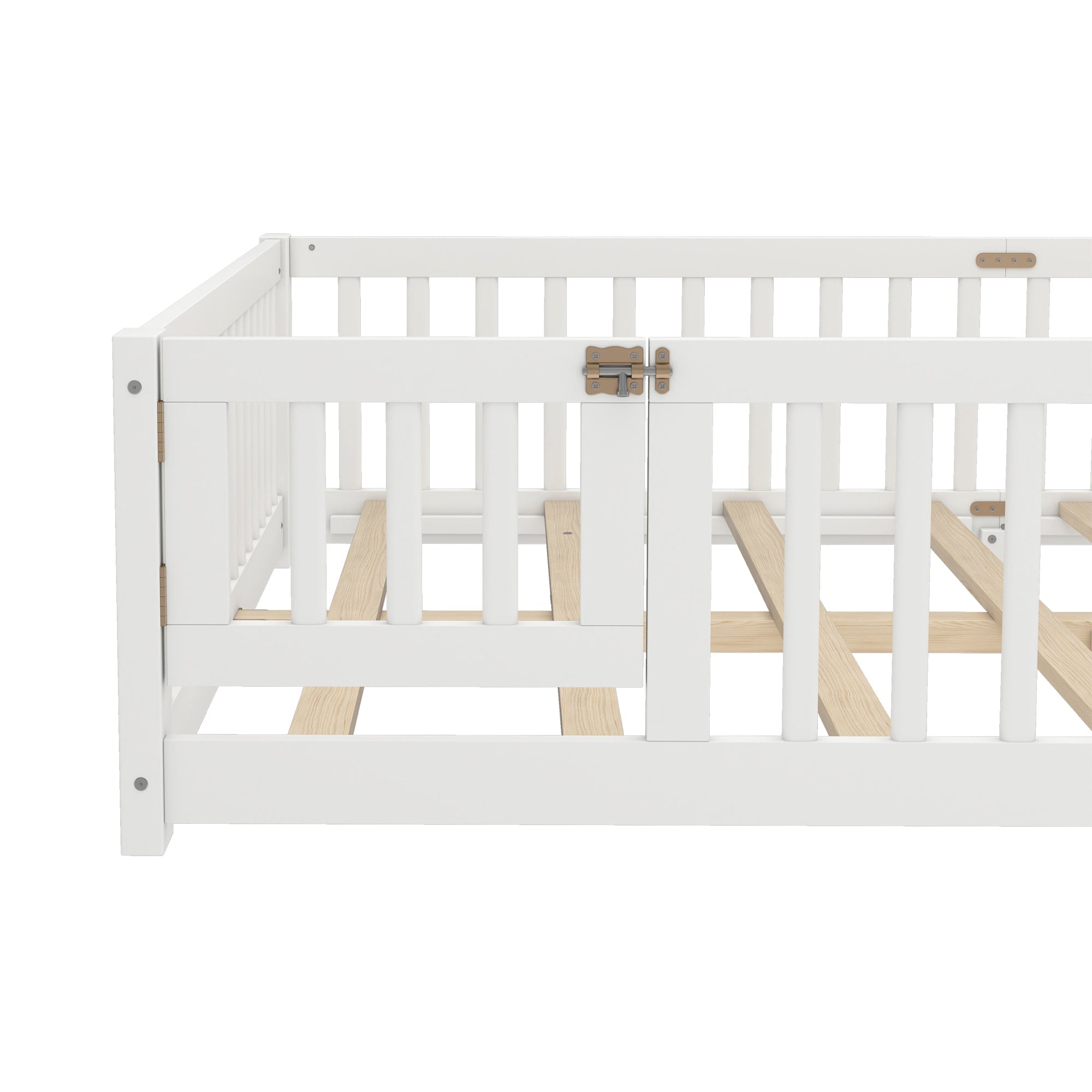 Queen Size Bed Floor Bed with Safety Guardrails and Door for Kids, White(Old SKU:  W1580P154628 )