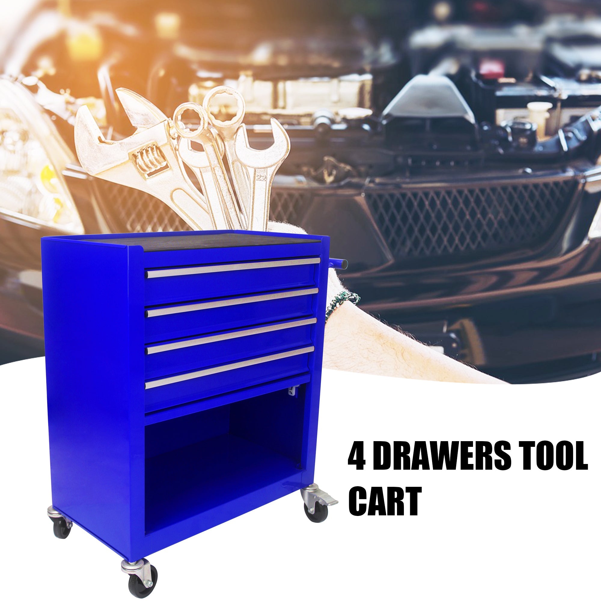 4 Drawers Multifunctional Tool Cart With Wheels-Blue