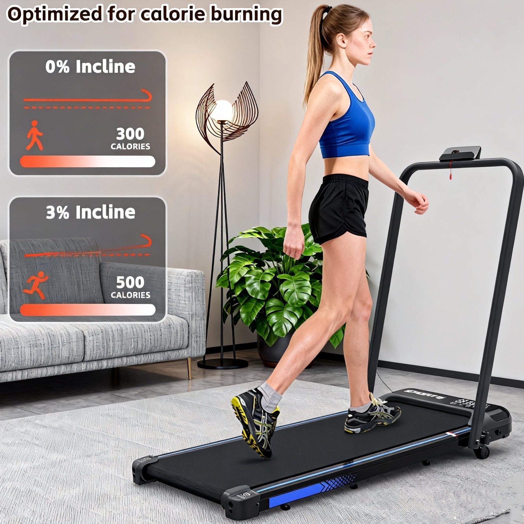 3 in 1 Under Desk Treadmill with Incline,Foldable Treadmills for Home, Walking Pad with Handle Bar for Walking and Jogging, with Remote Control & LED Display