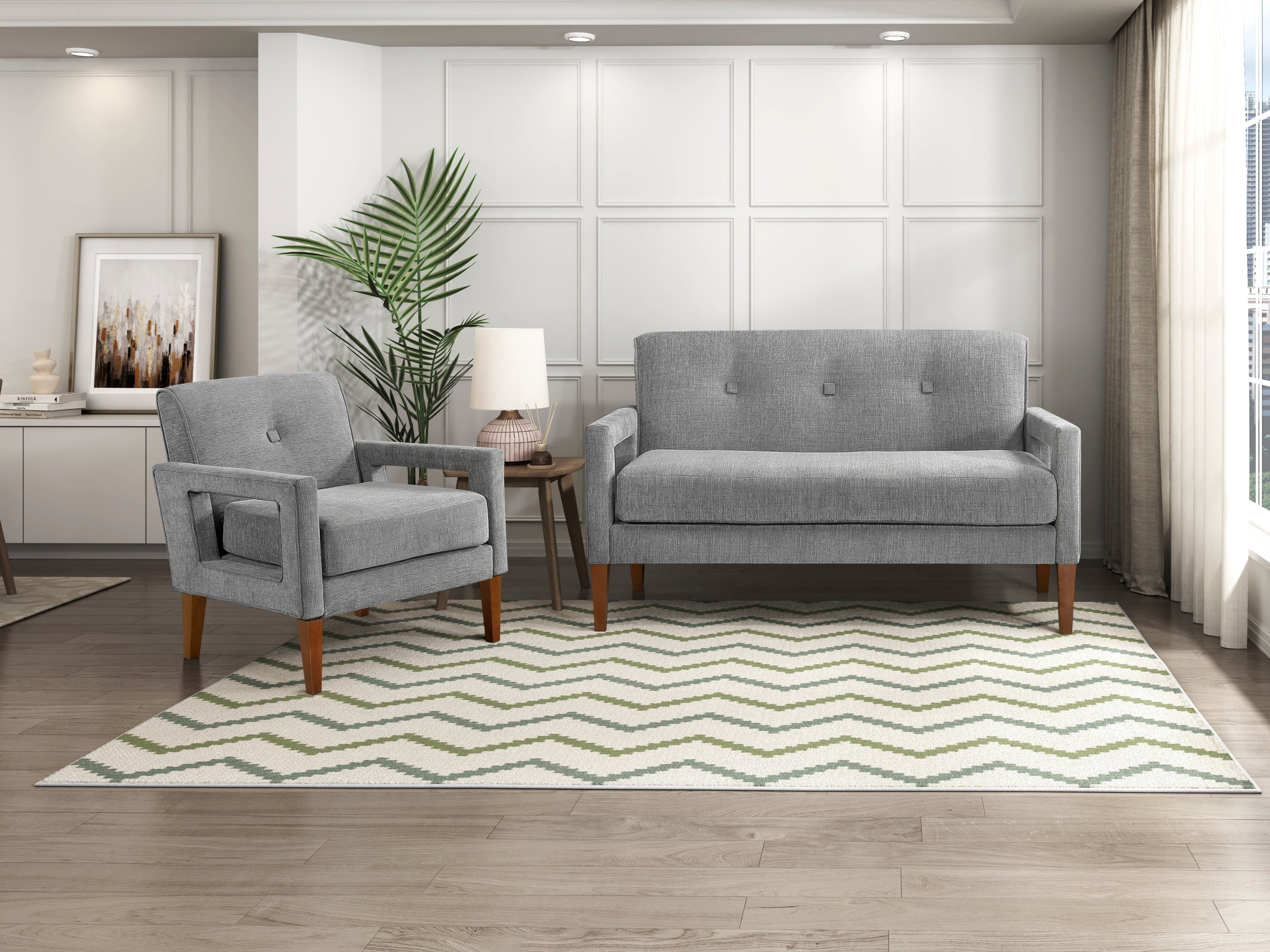 Modern Living Room Chair Gray Chenille Upholstery Pocket Coils Solid Wood Legs Furniture 1pc Armchair