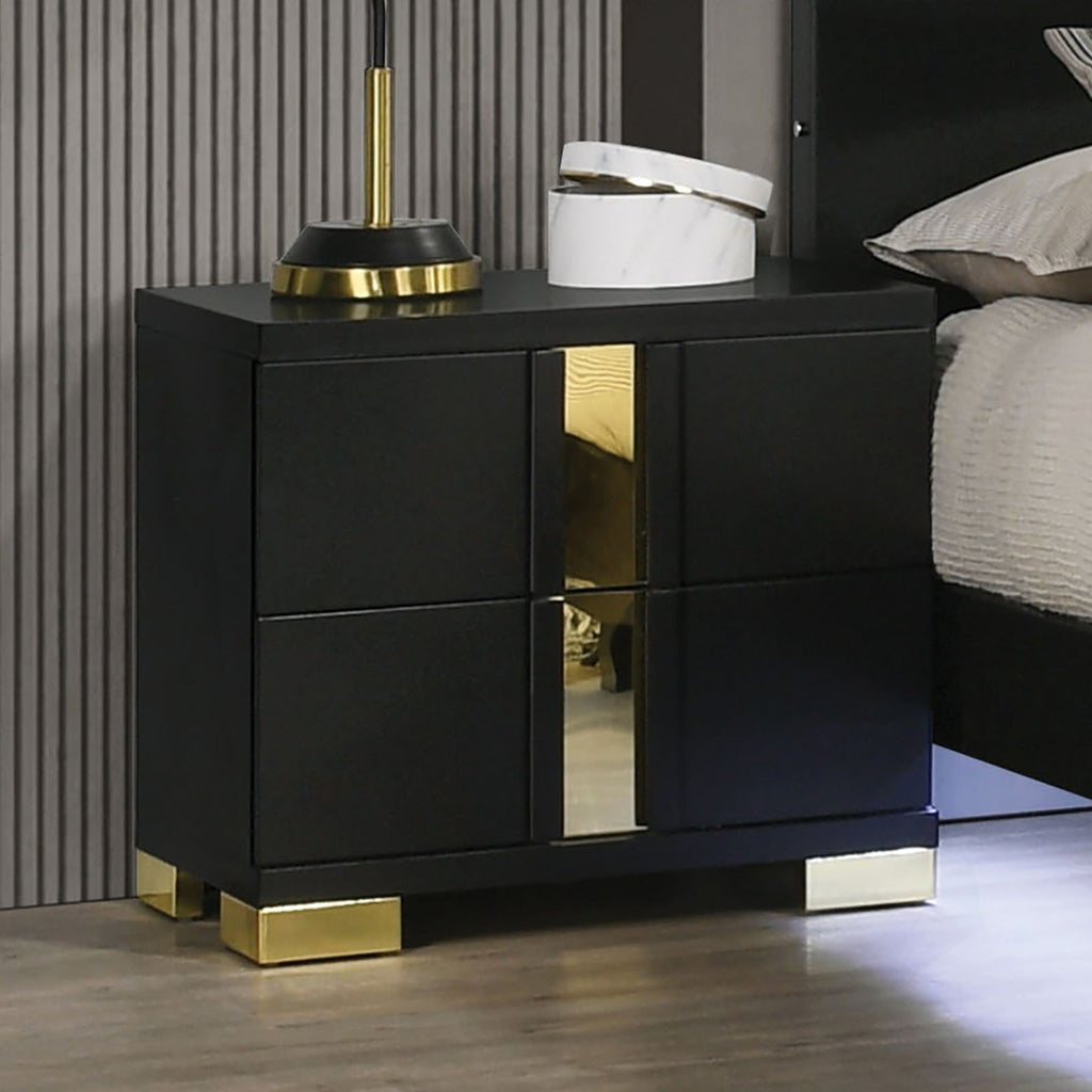 Modern Black 3pc Bedroom Set Queen Size Bed w LED 2x Nightstands Mattress Ready Furniture Acrylic Trim
