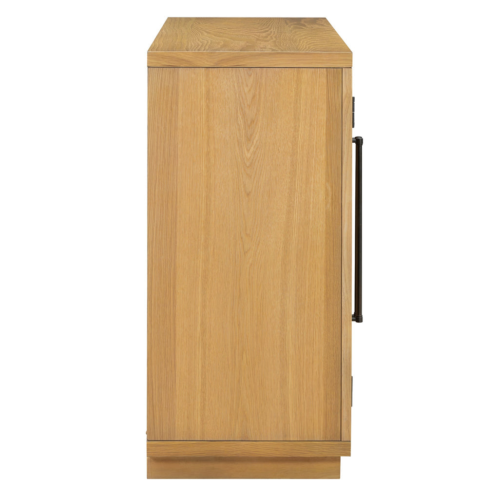 TREXM 4-Door Large Storage Sideboard Buffet Cabinet with Glass Doors, Arched Cabinet with Adjustable Shelves for Kitchen, Dining Room and Living Room (Natural Wood)