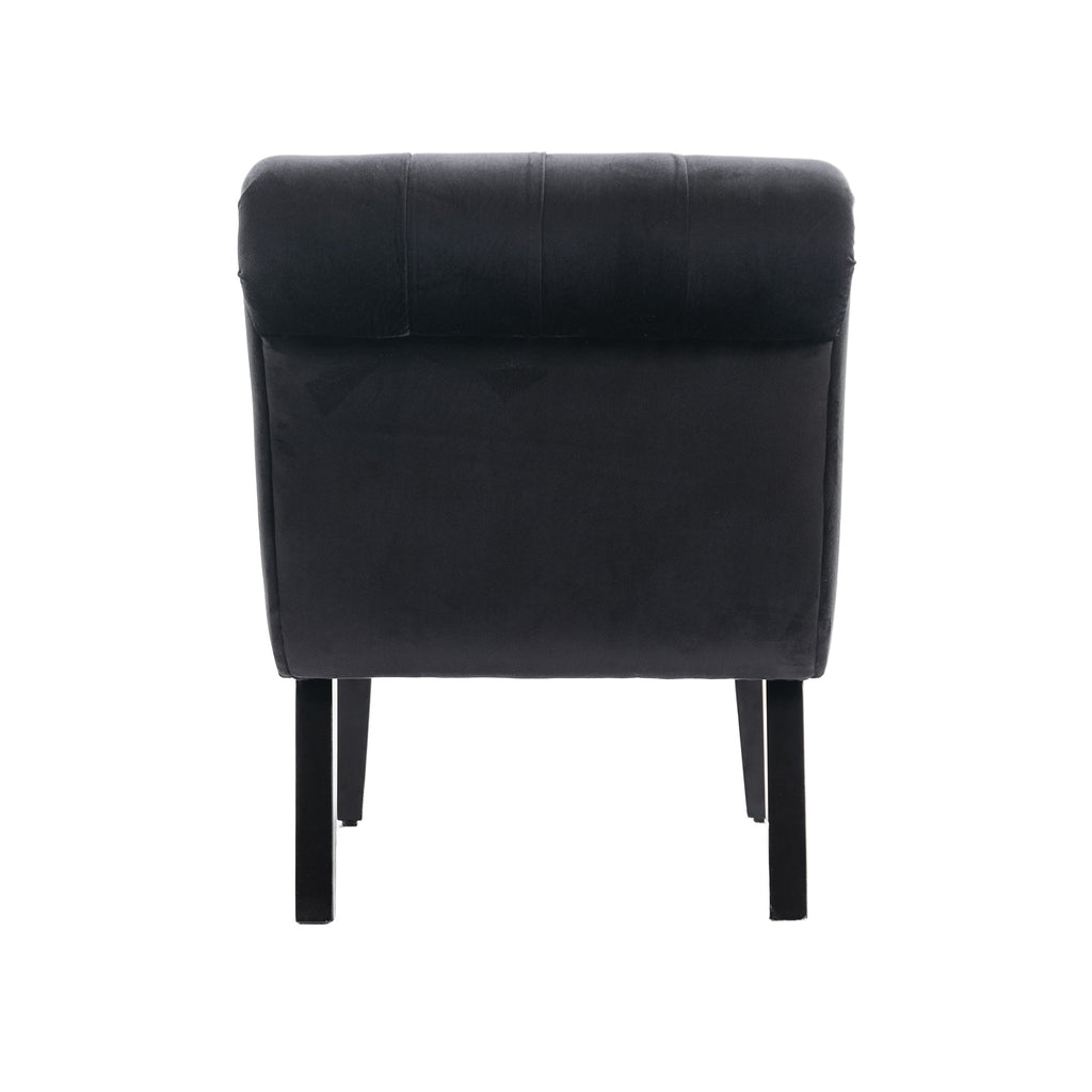 COOLMORE Modern Velvet Armless Accent Living Room Chair / Leisure Chair,Upholstered Fabric Button Comfortable Chair with Wooden Legs for Bedroom, Living Room, Office (Black Velvet)
