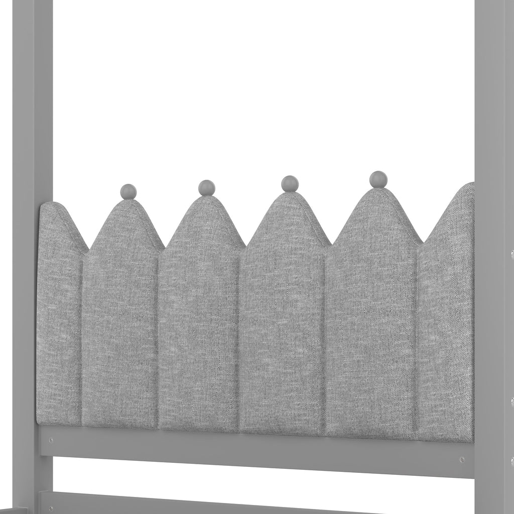 Twin Platform Bed with Upholstered Headboard,Twin Size Trundle and 3 Drawers,Princess Canopy Bed Frame for Kids,Storage & Easy Assembly,Gray