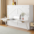 Queen Size Wall Murphy Bed with Storage, Foldable Cabinet Bed with Vanity Desk, Center Mirror & 2 Side Drawers, White