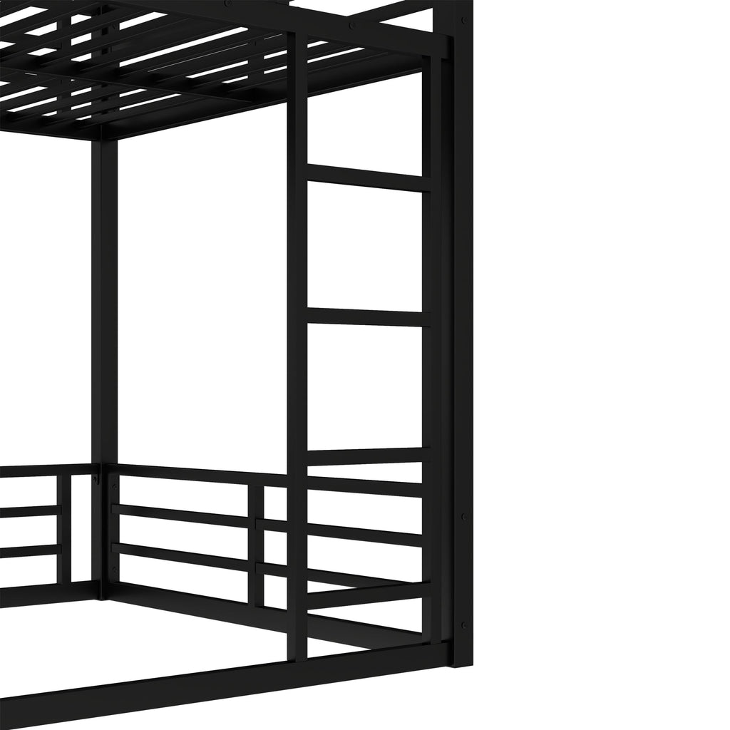 Metal Bunk Bed, Full XL over Full XL Floor Bunk Bed Frame,Heavy-Duty Bunk Bed for Kids, Teens, Adults, Noise-reduced Design, Black