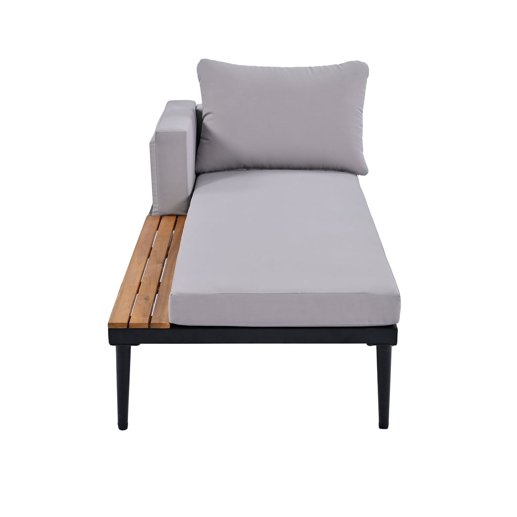 TOPMAX Modern Outdoor Daybed Patio Metal Daybed with Wood Topped Side Spaces for Drinks, 2 in 1 Padded Chaise Lounges for Poolside, Balcony, Deck, Gray