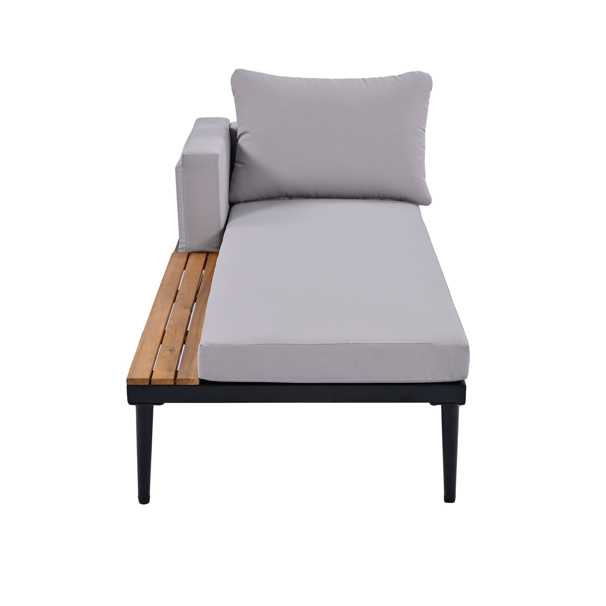 TOPMAX Modern Outdoor Daybed Patio Metal Daybed with Wood Topped Side Spaces for Drinks, 2 in 1 Padded Chaise Lounges for Poolside, Balcony, Deck, Gray