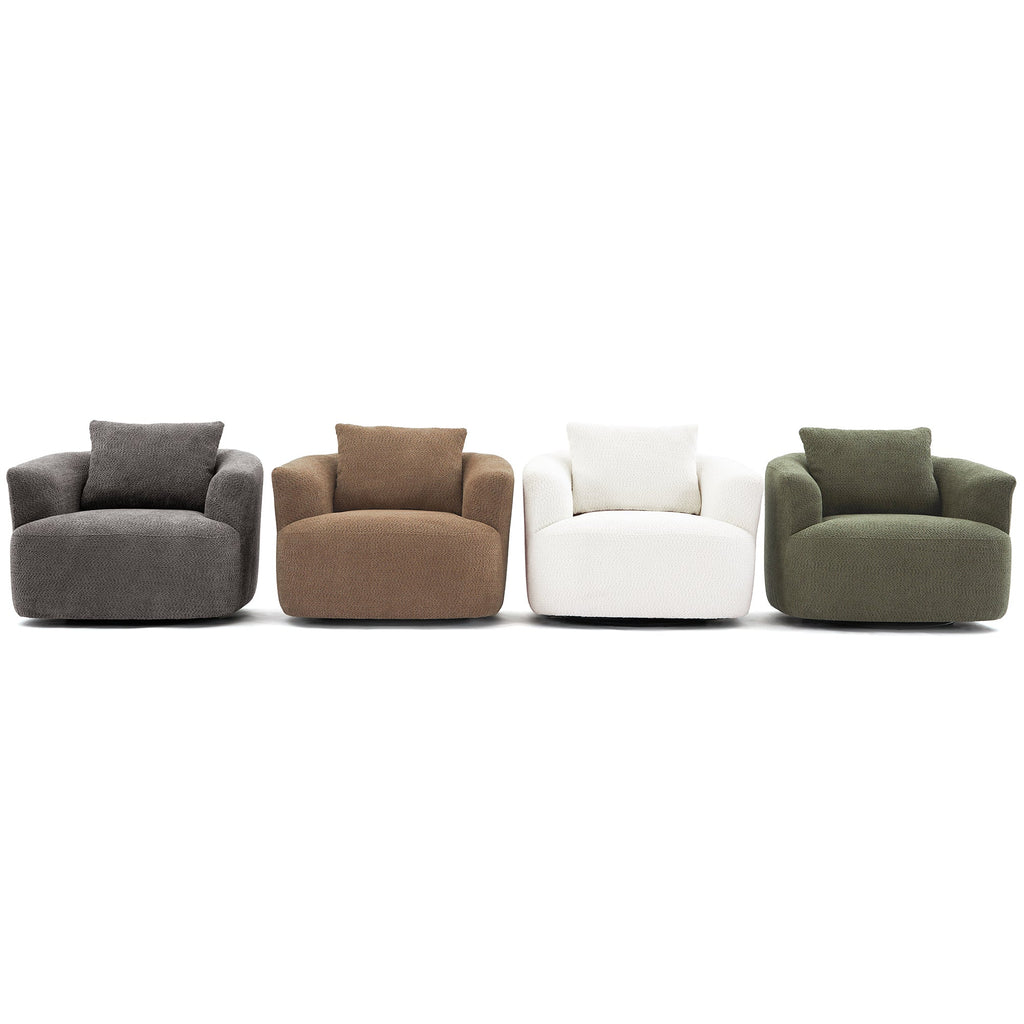 360° Swivel Chair, Chenille Upholstered Barrel Sofa Chair with Throw Pillow, Green, 38.2' for Living Room, Bedroom, Office