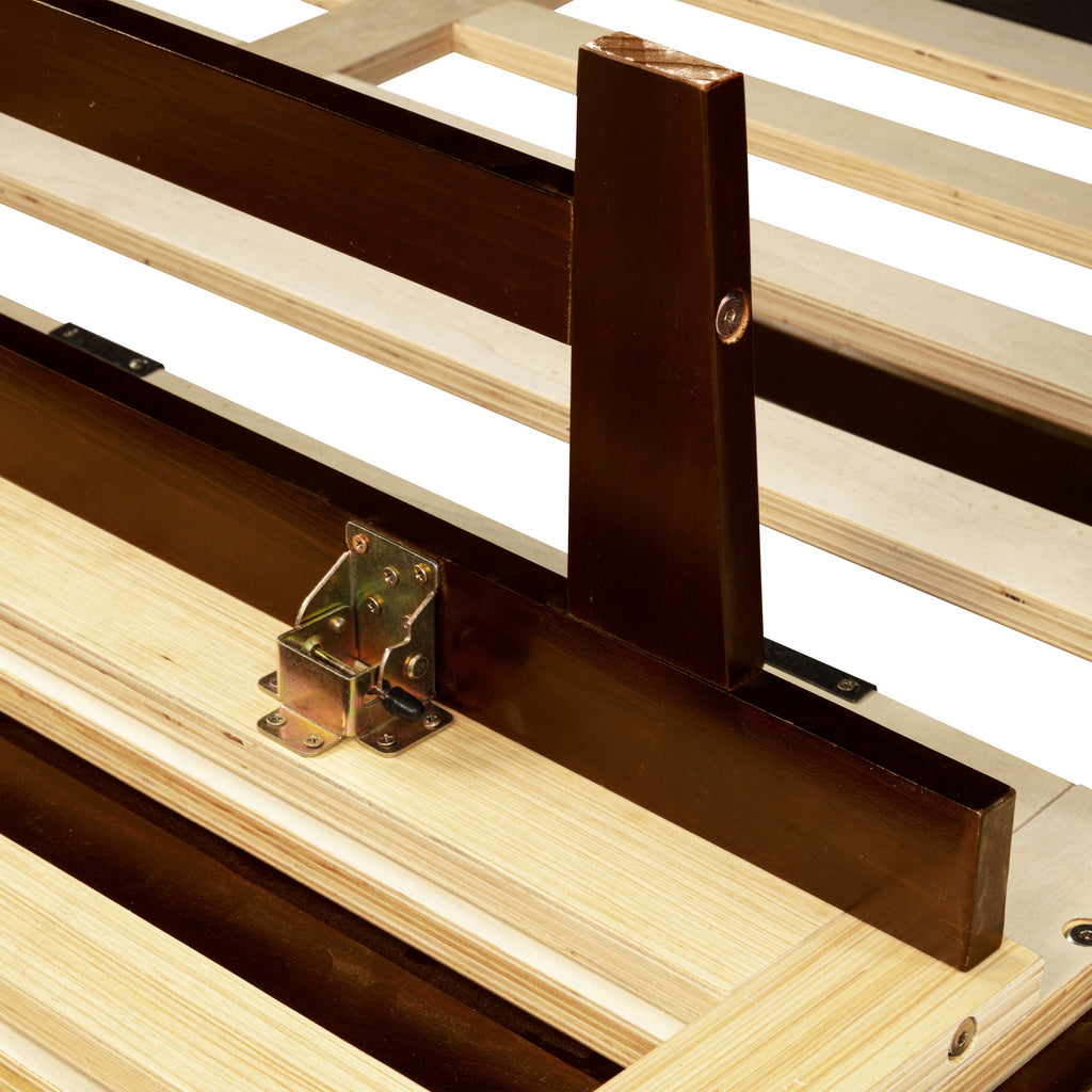 Queen Size Murphy Bed, Pine Wood Cabinet Bed with Rattan Decoration and Storage Drawer,Walnut