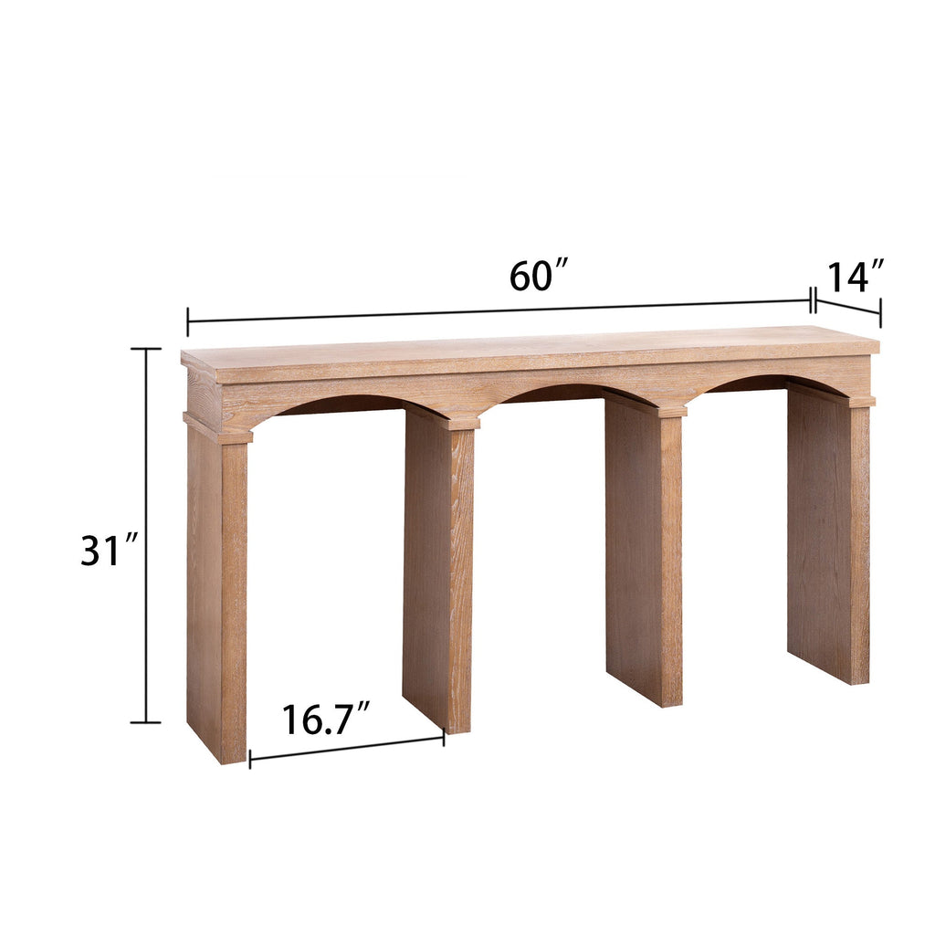 Rustic Archway Console Table – 60'Long Entryway Table with Decorative Arched Legs, Natural Wood Finish, Narrow Sofa Table for Hallway, Living Room, or Foyer