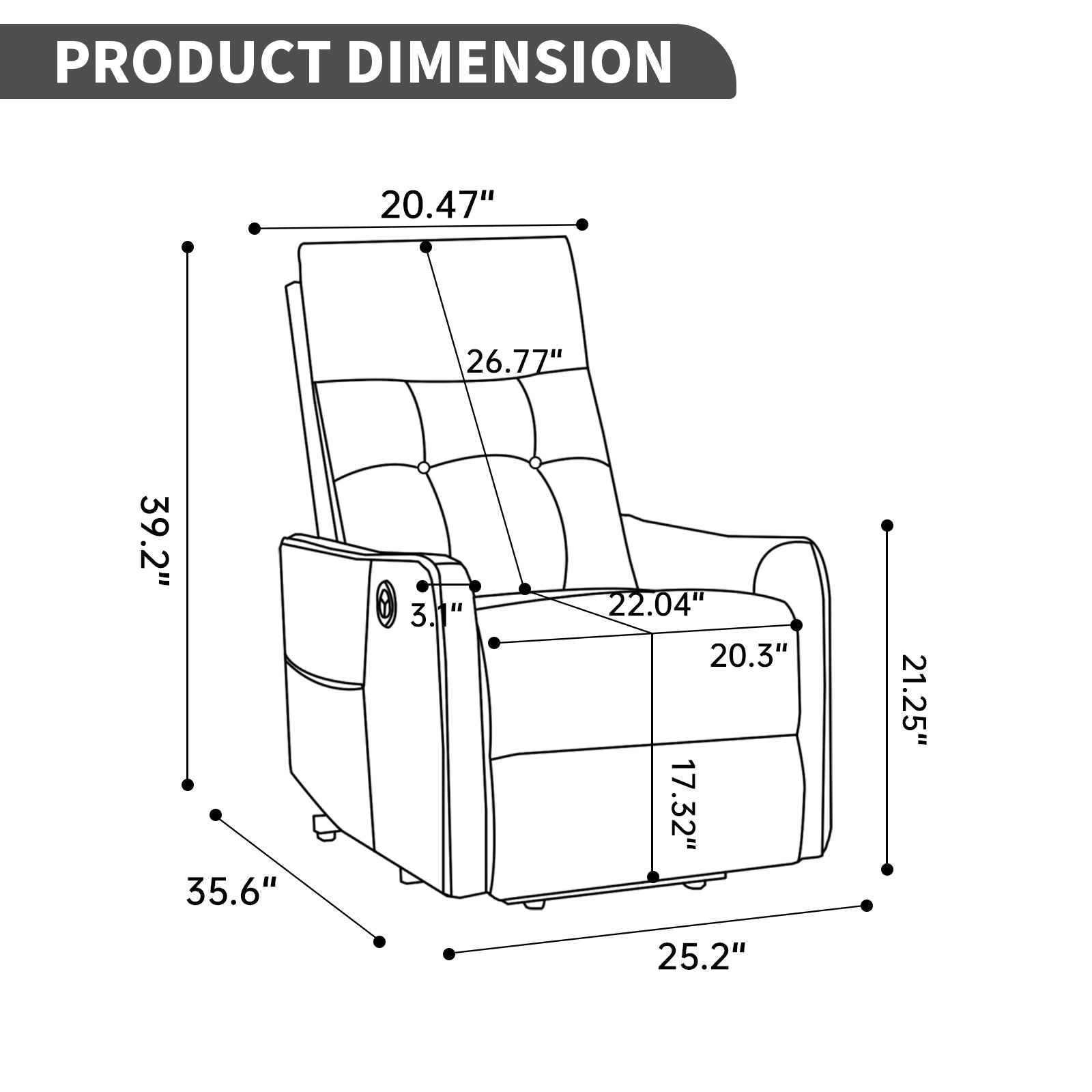 Black PU Single Motor Power Lift Recliner Chair with Massage and Heat for Elderly, Heavy Duty Motion Mechanism and One USB for Charging, Max Reclining Angle 155°